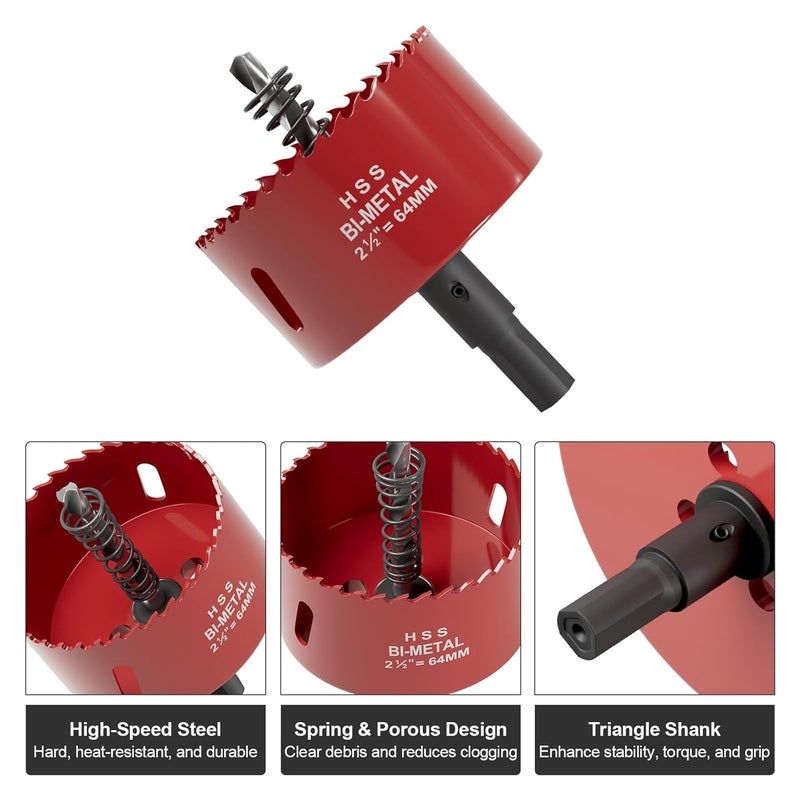 FIVELAKE 2-1/2" (64mm) Bi-Metal M42 High Speed Steel Hole Saw with Pilot Drill Bit, Smooth Cutting Edge for PVC, Drywall, Wood, Plastic, Gypsum Board, Rubber, Thin Metal - Image 2